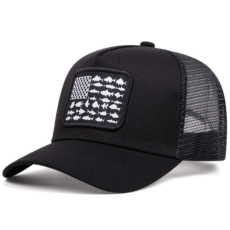 Wholesale American Flag Fish Embroidered Mesh Cap Baseball Cap