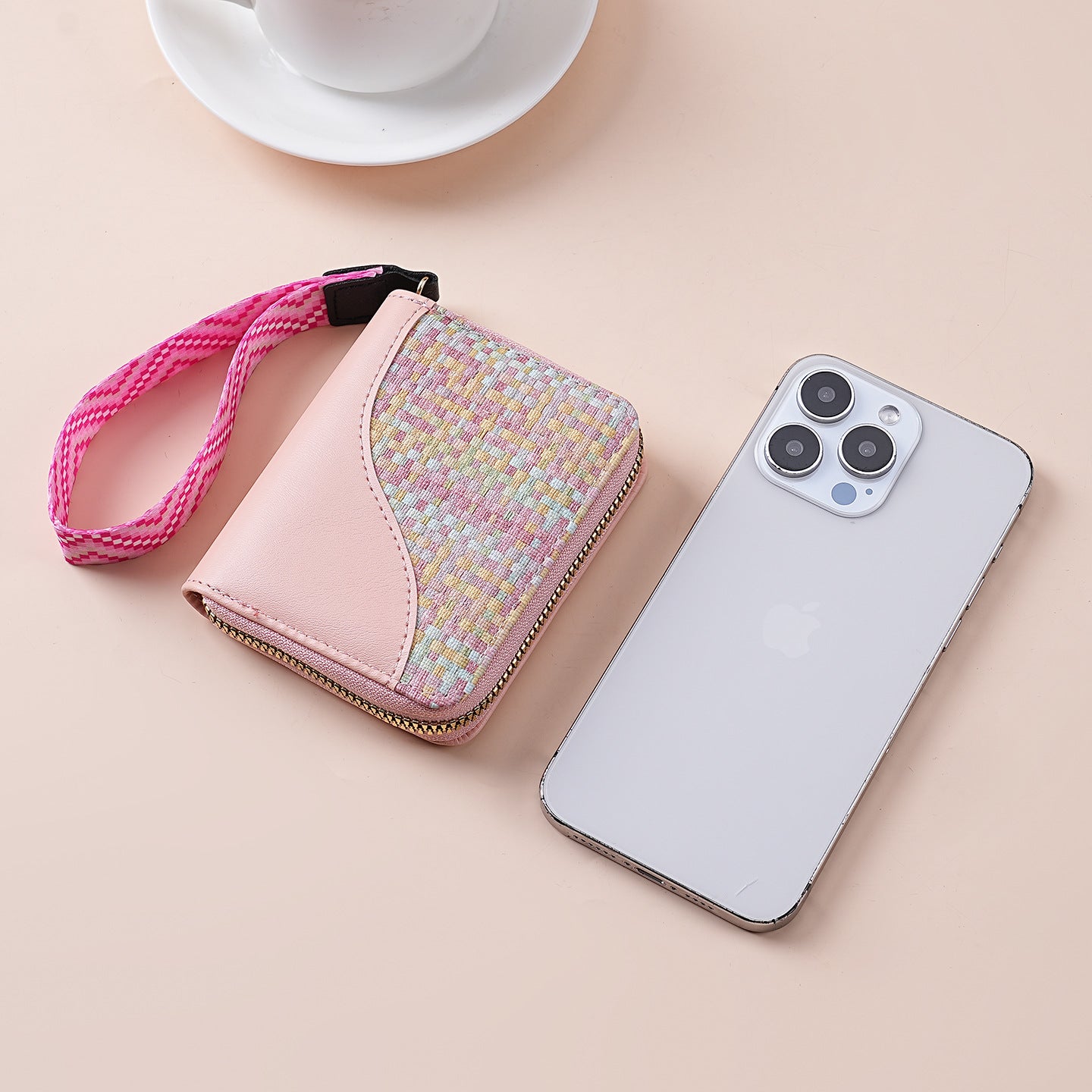 Wholesale Color Blocking PU Zip Wallet Stylish Card Case Coin Purse Unisex Gift Boutique Resale