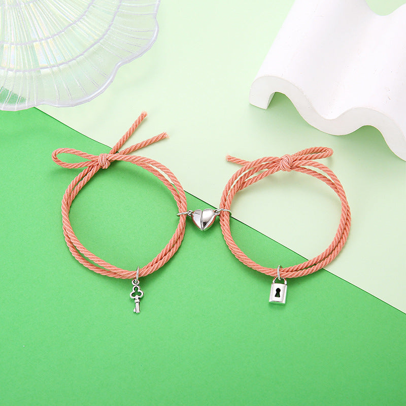 Wholesale  simple rubber band rope love oath key lock couple bracelet
