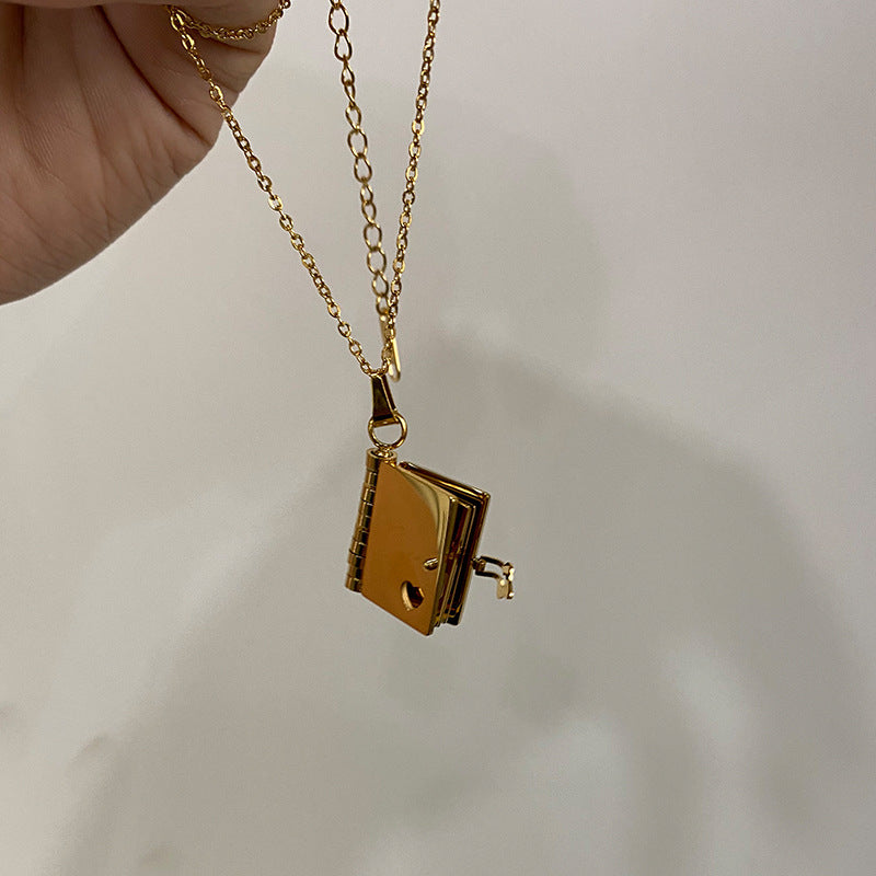 Wholesale Titanium Steel Heart Opening and Closing Wordless Book Sweater Chain Necklace ACC-NE-JP004