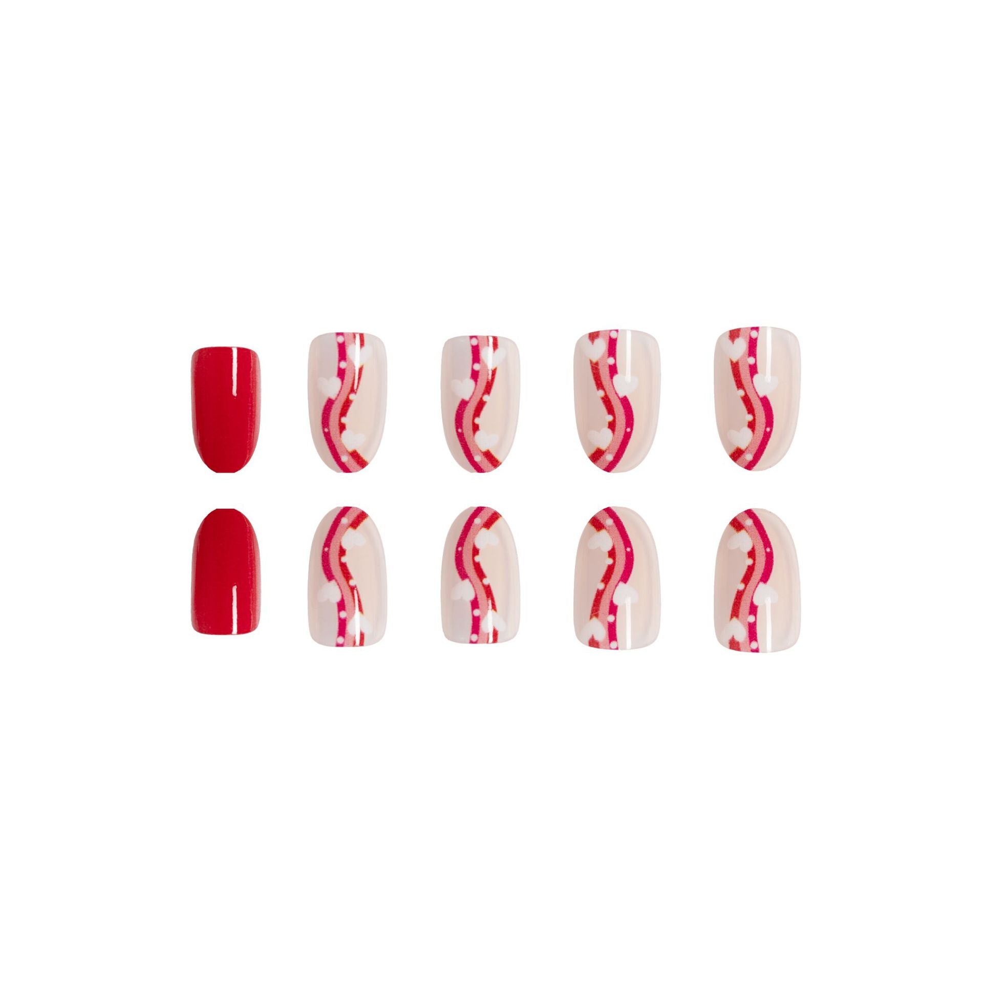 Wholesale 24 Pieces/box Valentine's Day Glossy Oval Striped Heart Manicure Press-on Nails Kits Nail Stickers ACC-NS-GuaiXL053