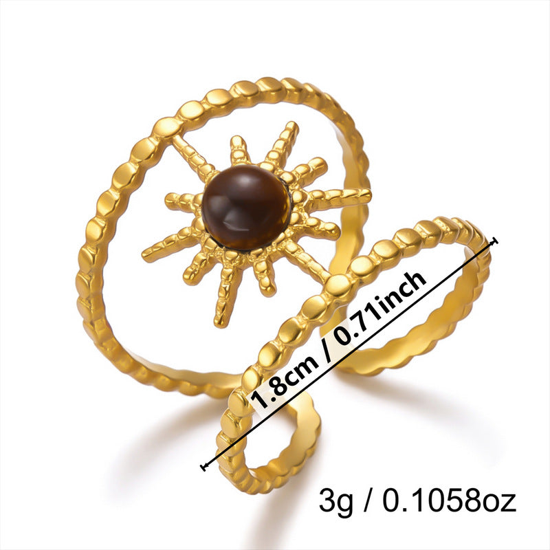 Wholesale Vintage Texture Tiger Eye Stainless Steel Multi-Layer Stacked Ring Jewelry Accessory