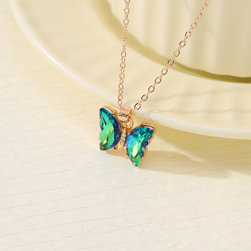 Wholesale Colorful Inlaid 3-piece Earrings Necklace Ring Butterfly Diamond Necklace ACC-RS-YunJin003