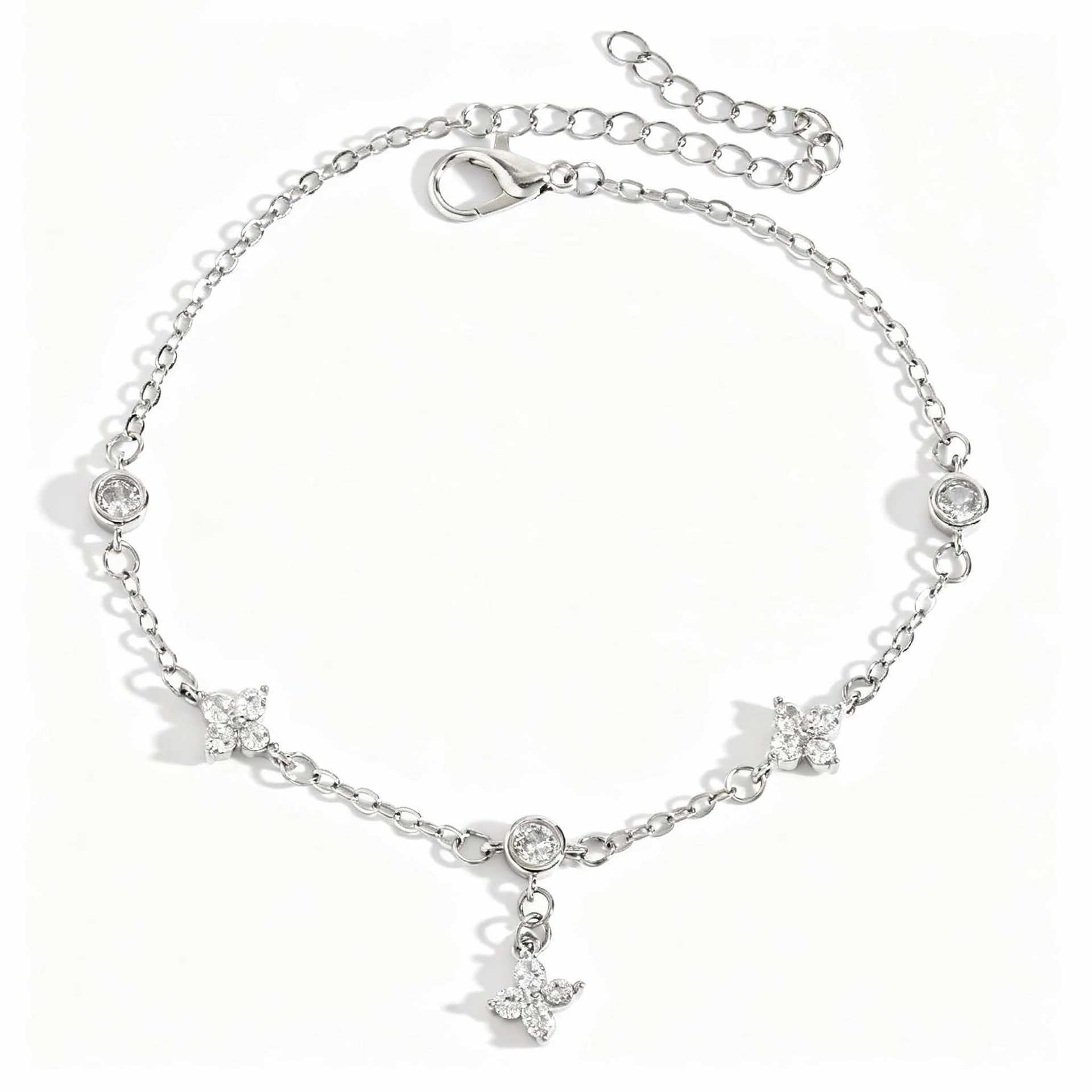 Wholesale Four Leaf Clover Star Anklet For Women Copper Flower Rhinestone Pendant Anklet Chic Boutique Jewelry Accessory