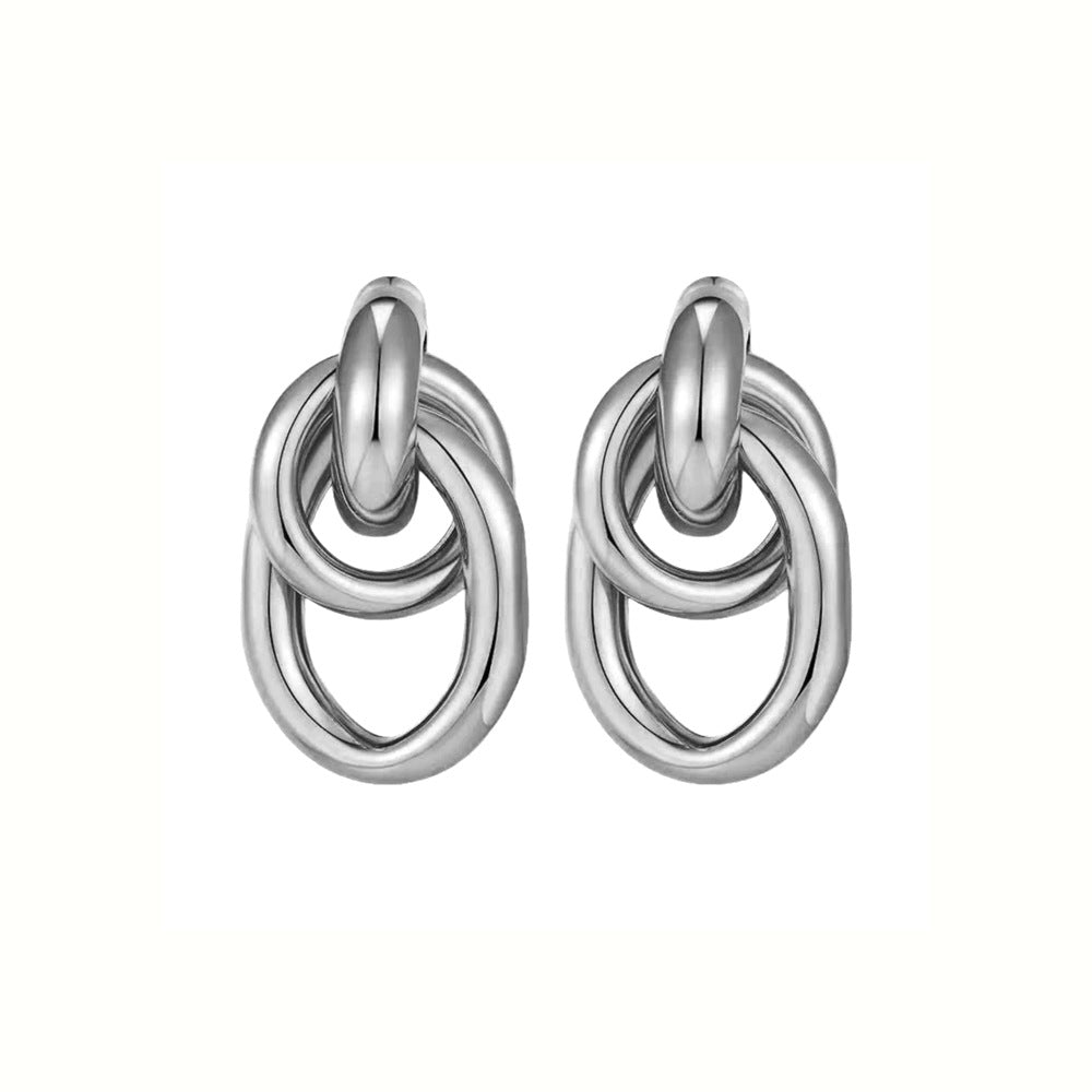 Wholesale Trendy Irregular C-Shape Earrings Metal Geometric Three-Layer for Party Wear