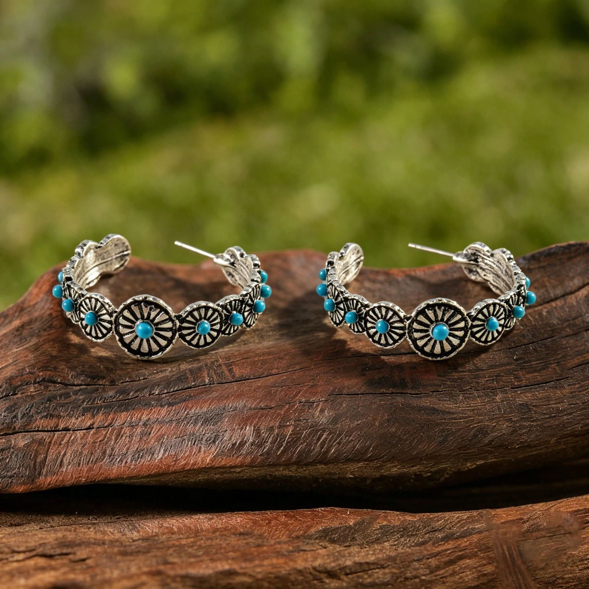 Wholesale Bohemian C-Shape Earrings Turquoise Inlay Zinc Alloy Jewelry Accessory Gift