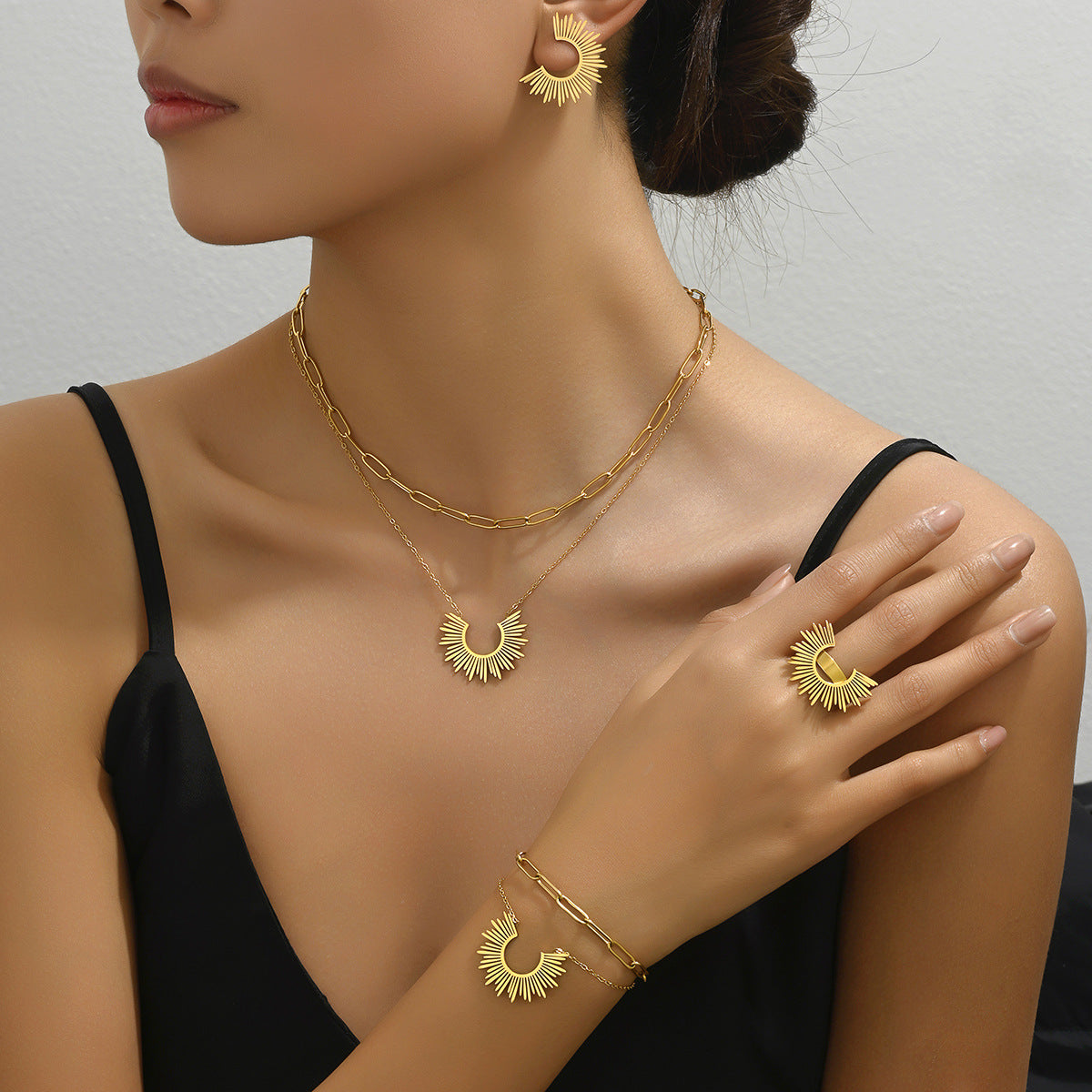 Wholesale Sunflower Trousers Necklace  Ring Jewelry Set