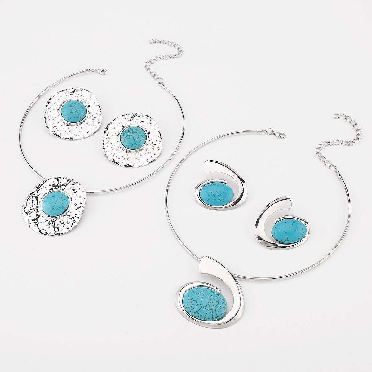 Wholesale Bohemian Exaggerated Trend Turquoise Pendant Personality Design Sense Geometric Jewelry suit