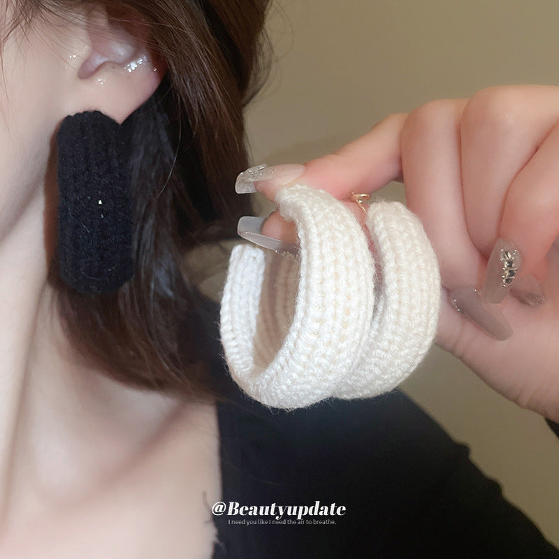 Wholesale Silver Needle Woven Wide Edge Earrings