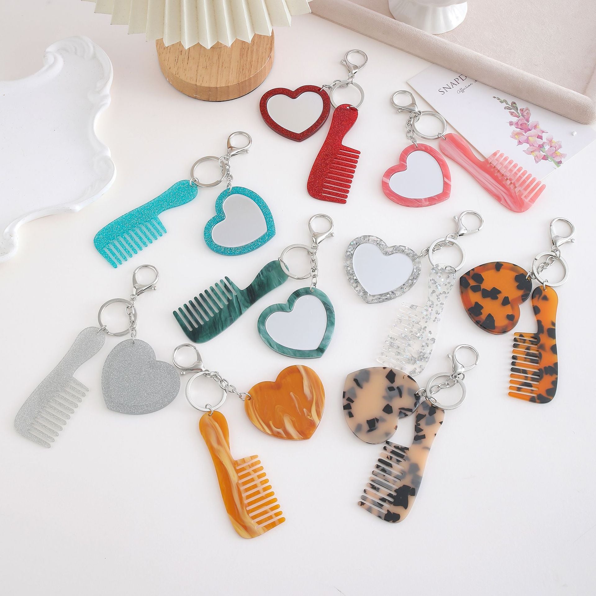 Wholesale Glitter Heart Makeup Mirror Keychain