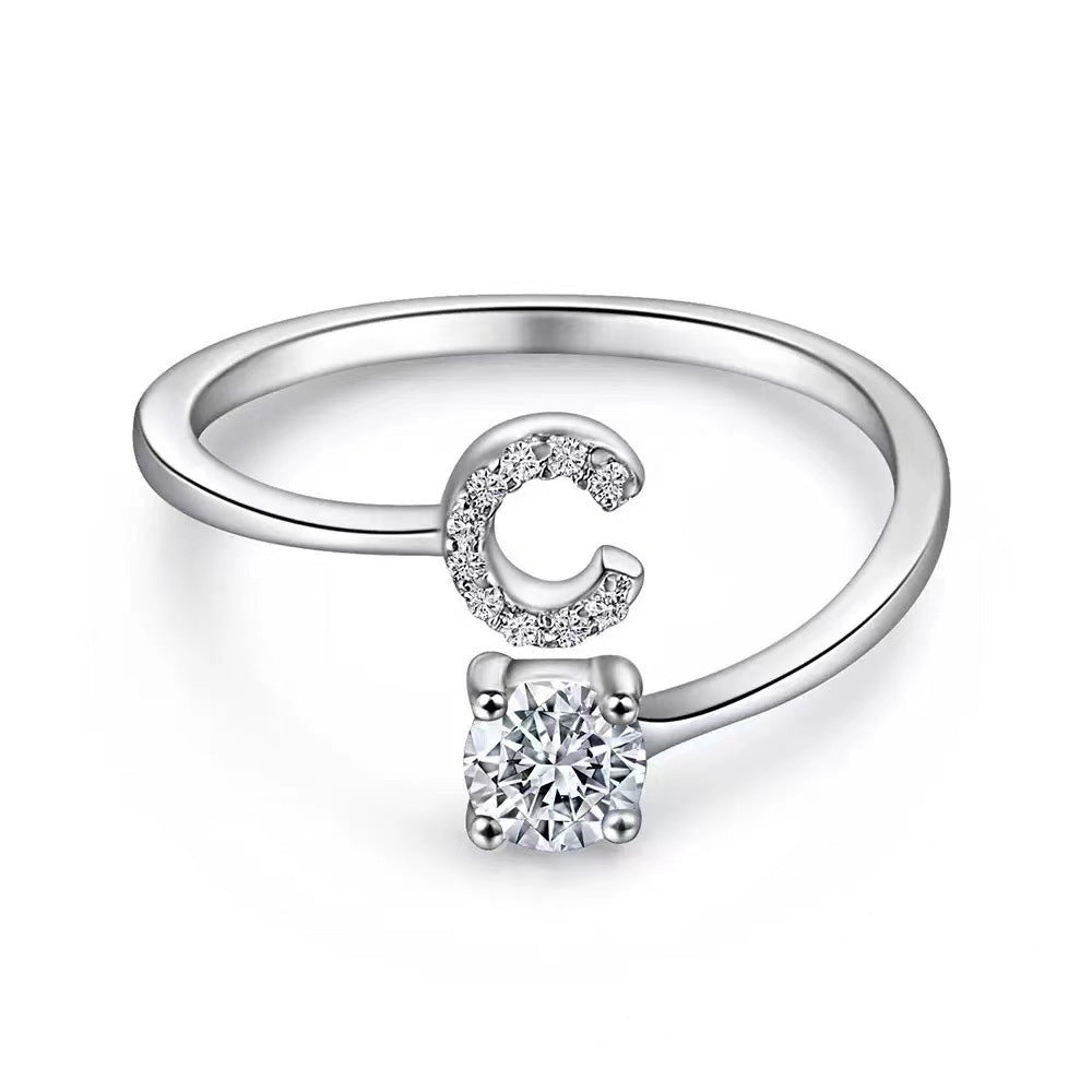 Wholesale Chic Adjustable Letter Ring For Women 26 English Letters Zinc Alloy Electroplated Jewelry Accessory Boutique Resale