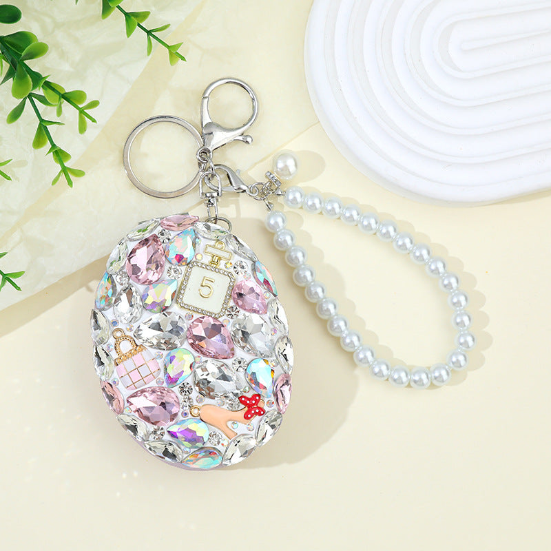 Wholesale Clay Rhinestone Glass Portable Oval Mini Mirror Keychain ACC-KC-ZhiYa024