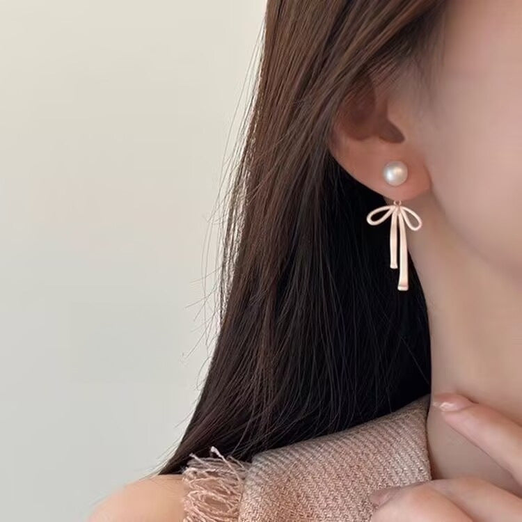 Wholesale Pink Bow Pearl Earrings