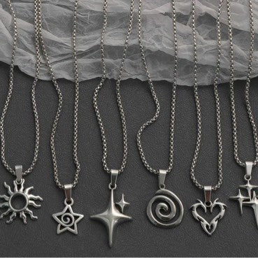 Wholesale Gothic Cross Double Star Alloy Necklace for Couples Fashion Jewelry Accessory Gift