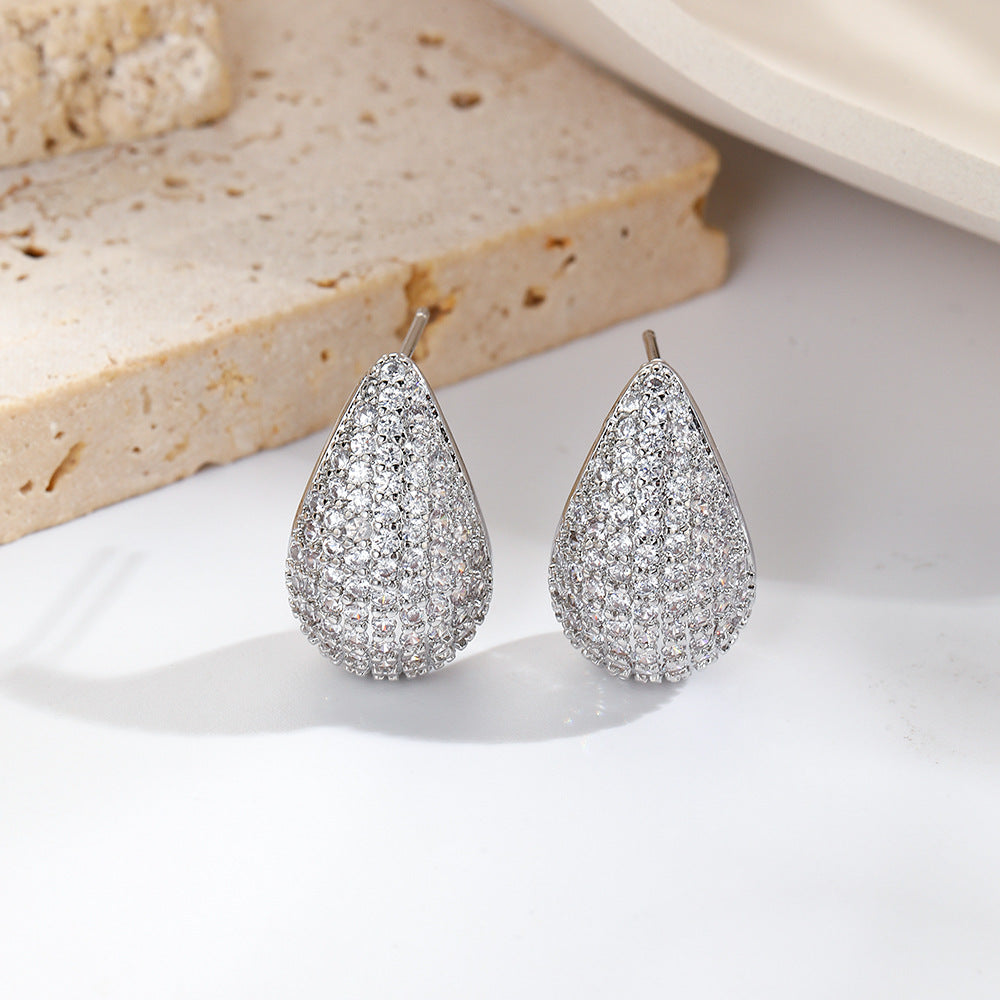 Wholesale light luxury copper inlaid zircon hollow drop earrings