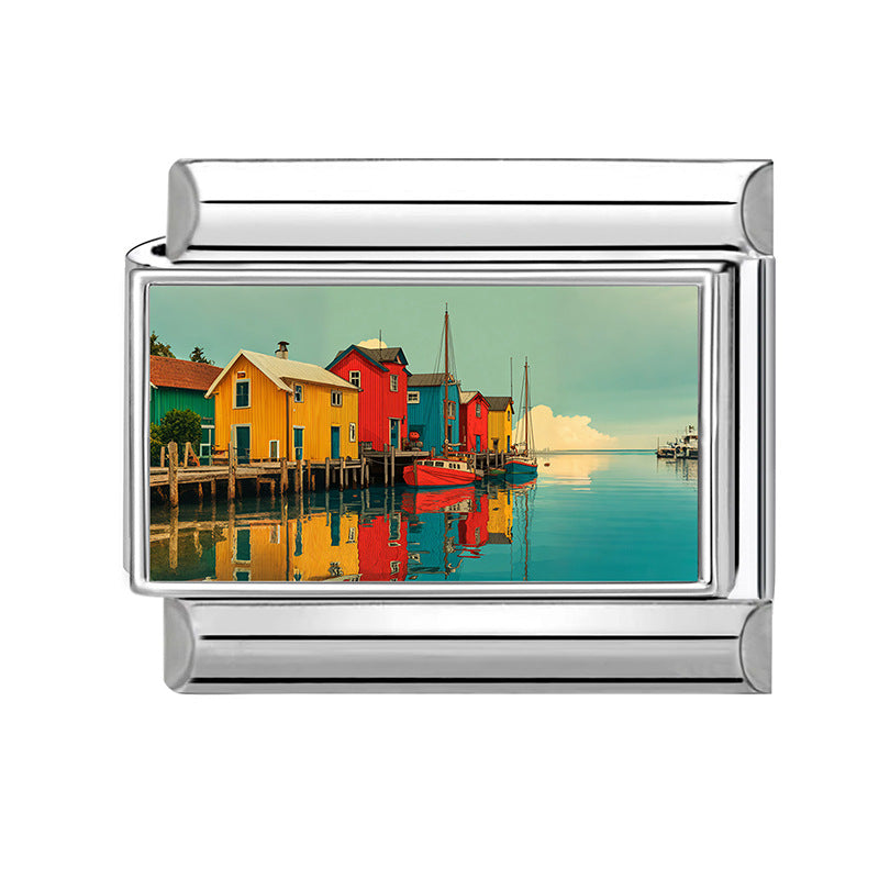 Wholesale Italian Style Landscape DIY Bracelet Charms Stainless Steel Jewelry Making Accessory