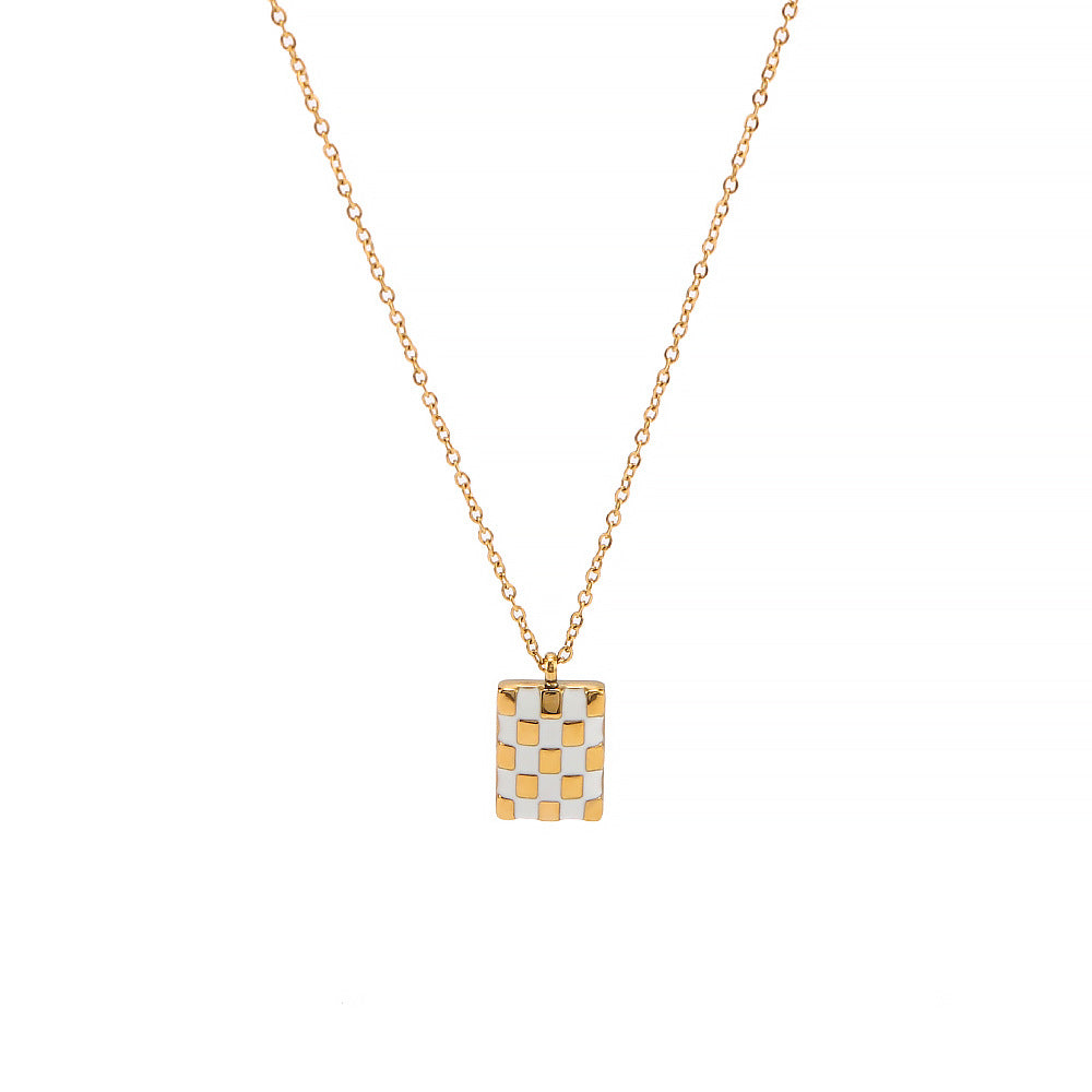 Wholesale Stainless steel Square Oil Drop Plaid Chessboard Personality Necklace
