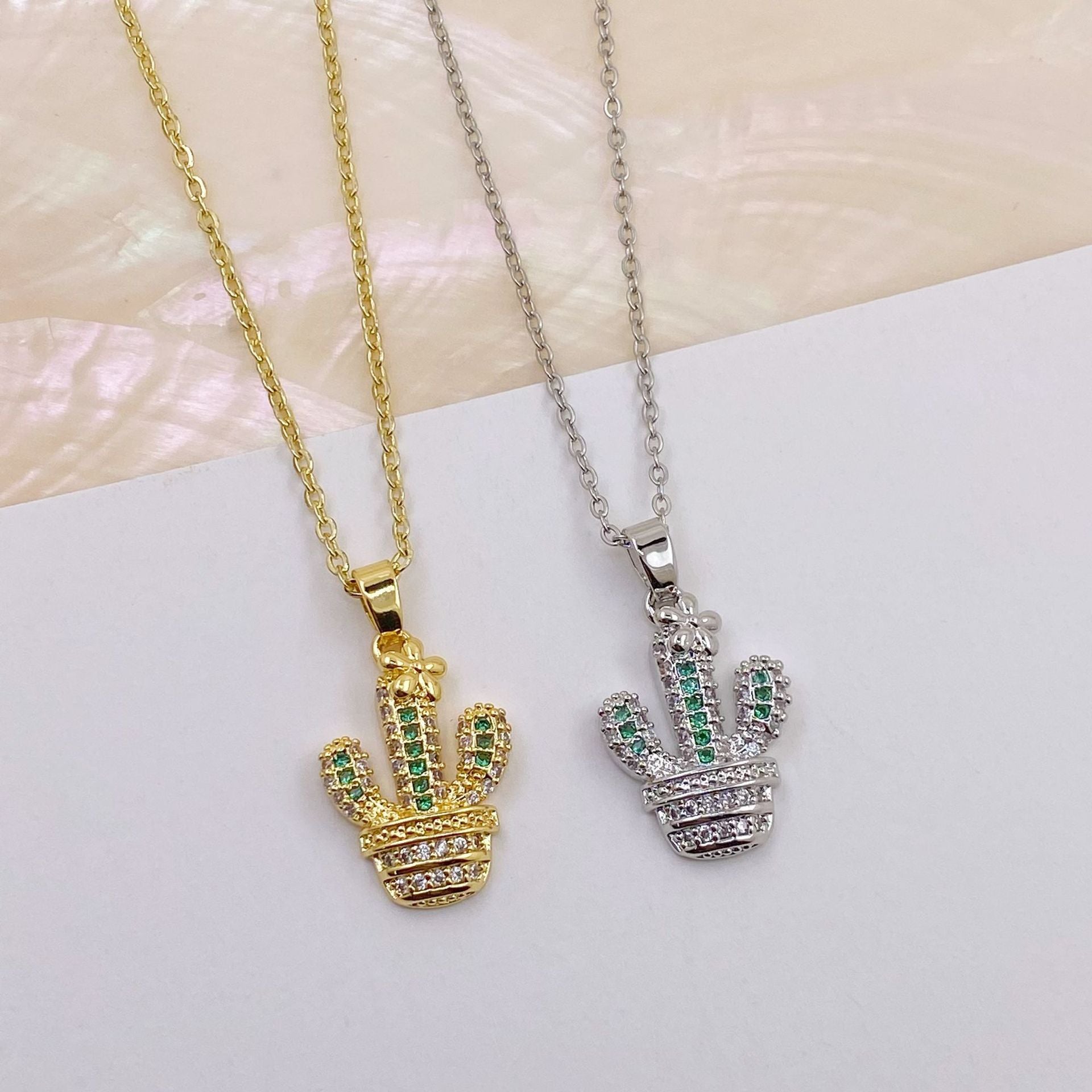 Wholesale Diamond Cactus Pendant Necklace