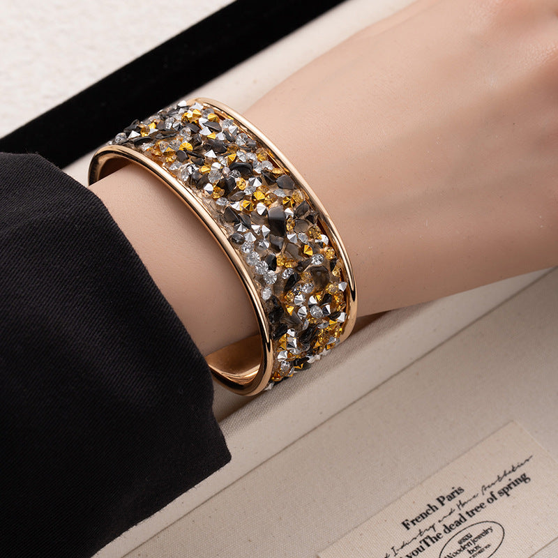 Wholesale European Style Color Gravel Open Bracelet Sparkly Fashion Jewelry Accessory Gift