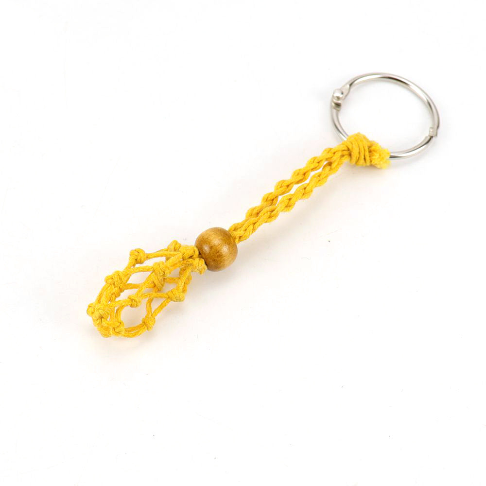 Wholesale Natural Stone Crystal Handwoven Mesh Bag Keychain Adjustable Retractable Mesh Bag ACC-KC-HanX002