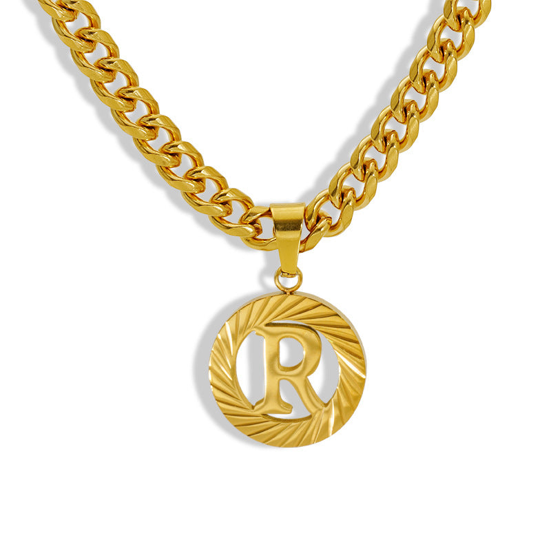 Wholesale Stainless steel Hollow Round 26 English Letter Necklace