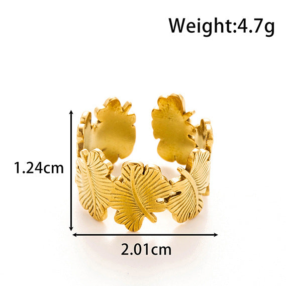 Wholesale Exaggerated titanium steel leaf wide version opening adjustable bracelet