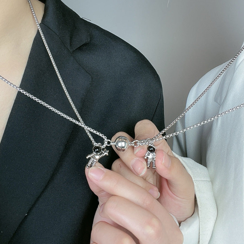 Wholesale Titanium Steel Magnetic Astronaut Couple Necklace