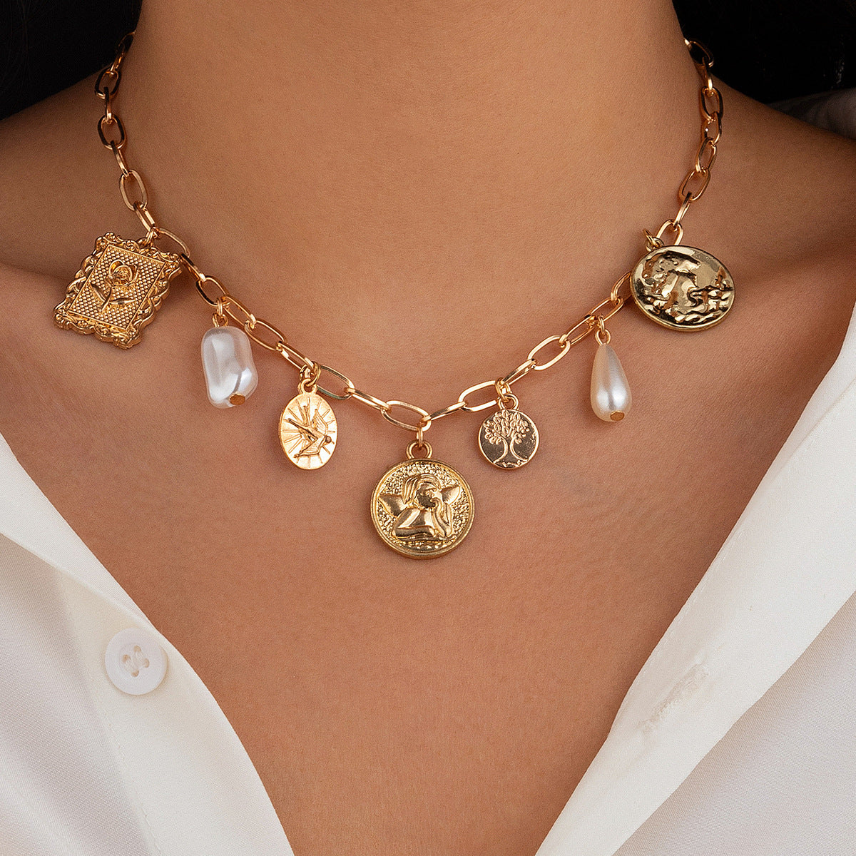 Wholesale Ocean Style Fishtail Pearl Tassel Necklace