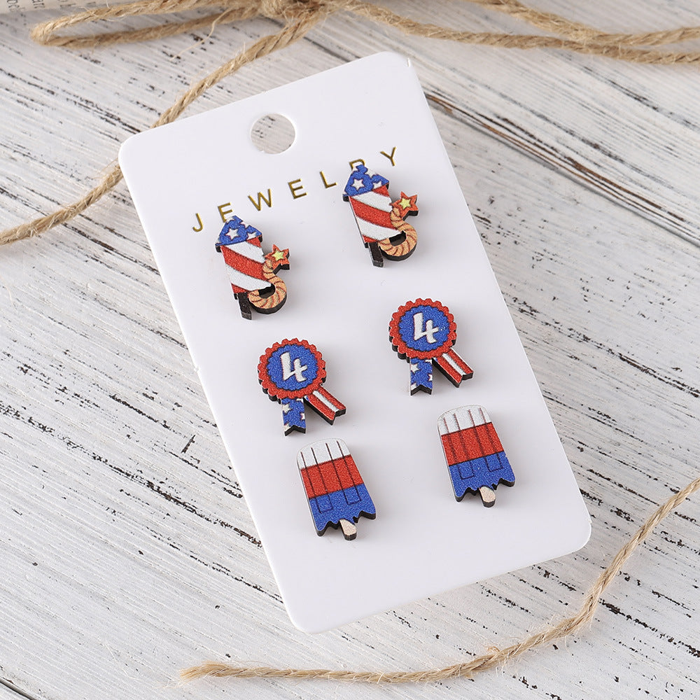 Wholesale  Independence Day Striped Stars Love Fireworks Slippers Round Earrings suit