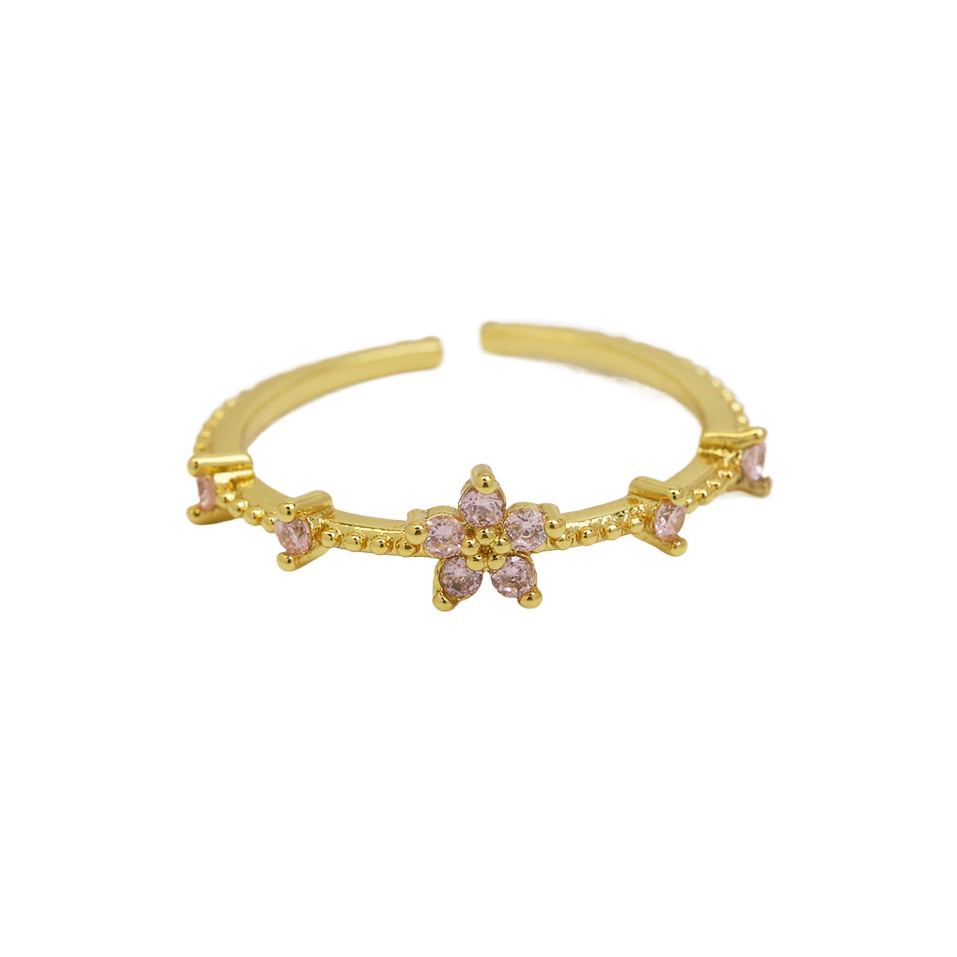 Wholesale 18k Brass Colored Zirconium December Small Flower Open Flower Rings ACC-RS-BaiYi003
