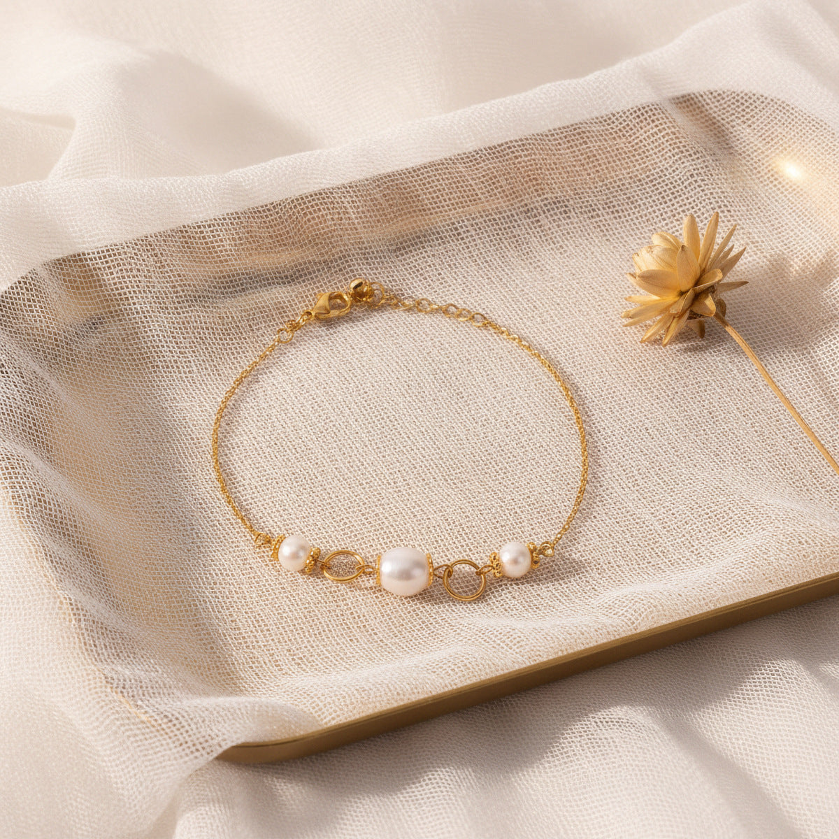 Wholesale Stainless Steel Electroplated Freshwater Pearl Bracelet,  European American Style Fashion Jewelry Accessory