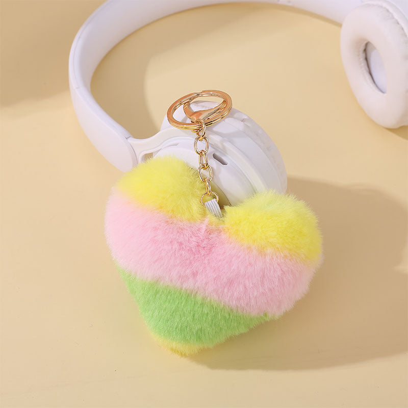 Wholesale 5PCS Multicolor leopard print fur ball keychain peach heart pendant bag plush jewelry pendant