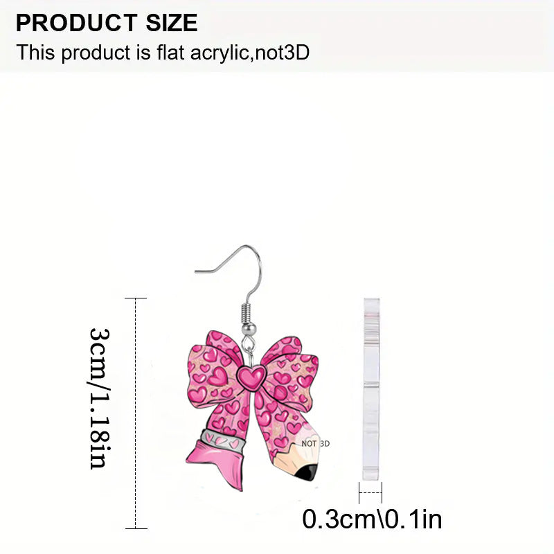 Wholesale  School Season Back to School Season Pencil Bow 2D Acrylic Earrings