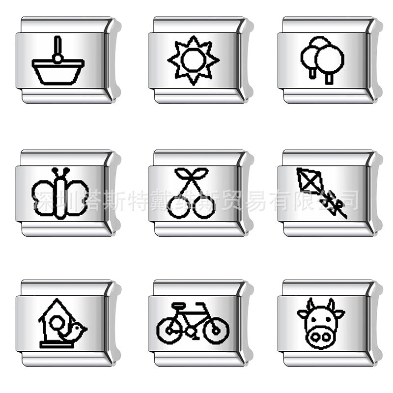 Wholesale 9mm Italian Charm Starter Bracelets DIY square Single Section Creative Stainless Steel Composable Bracelet