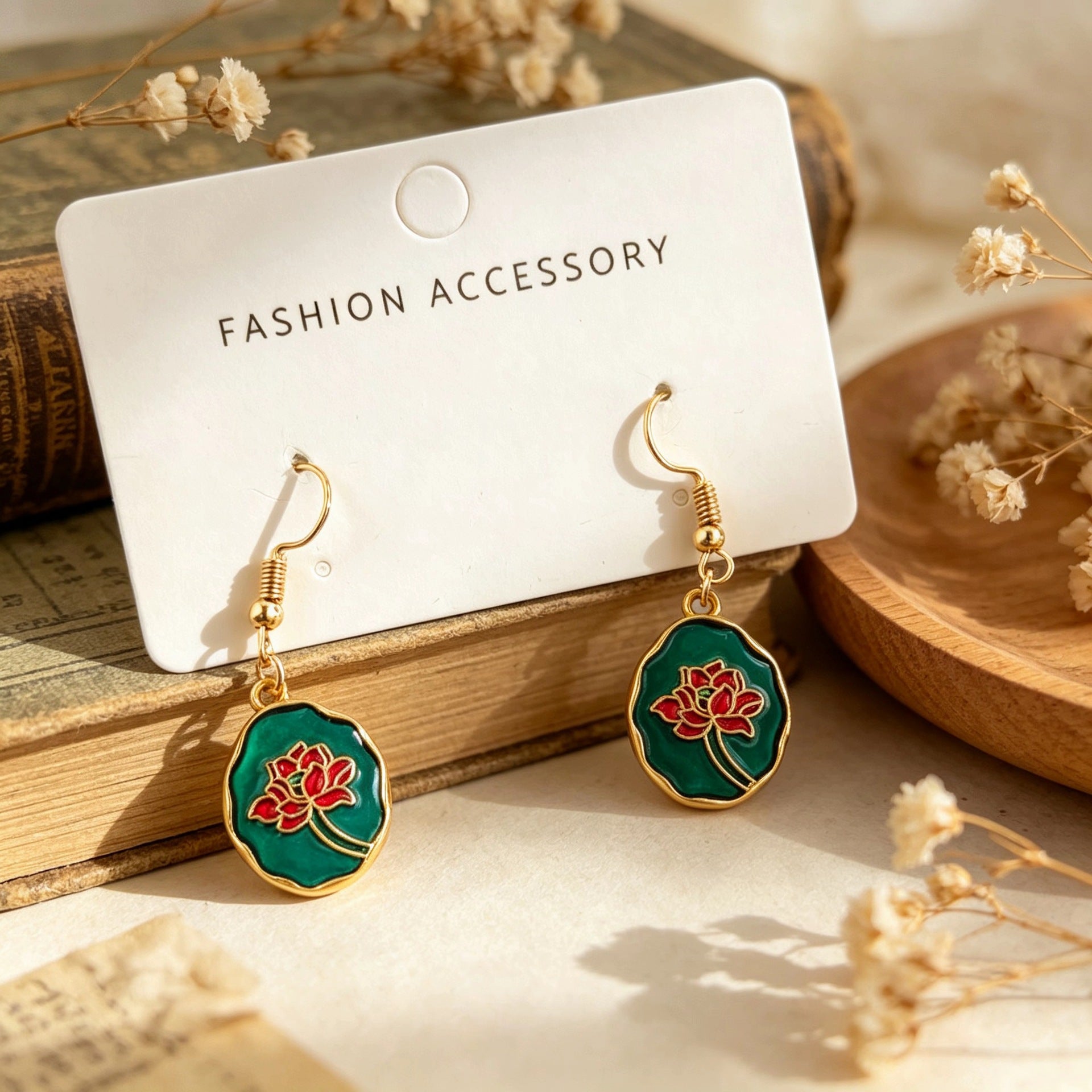 Wholesale Retro Oil Painting Style Floral Enamel Round Earrings