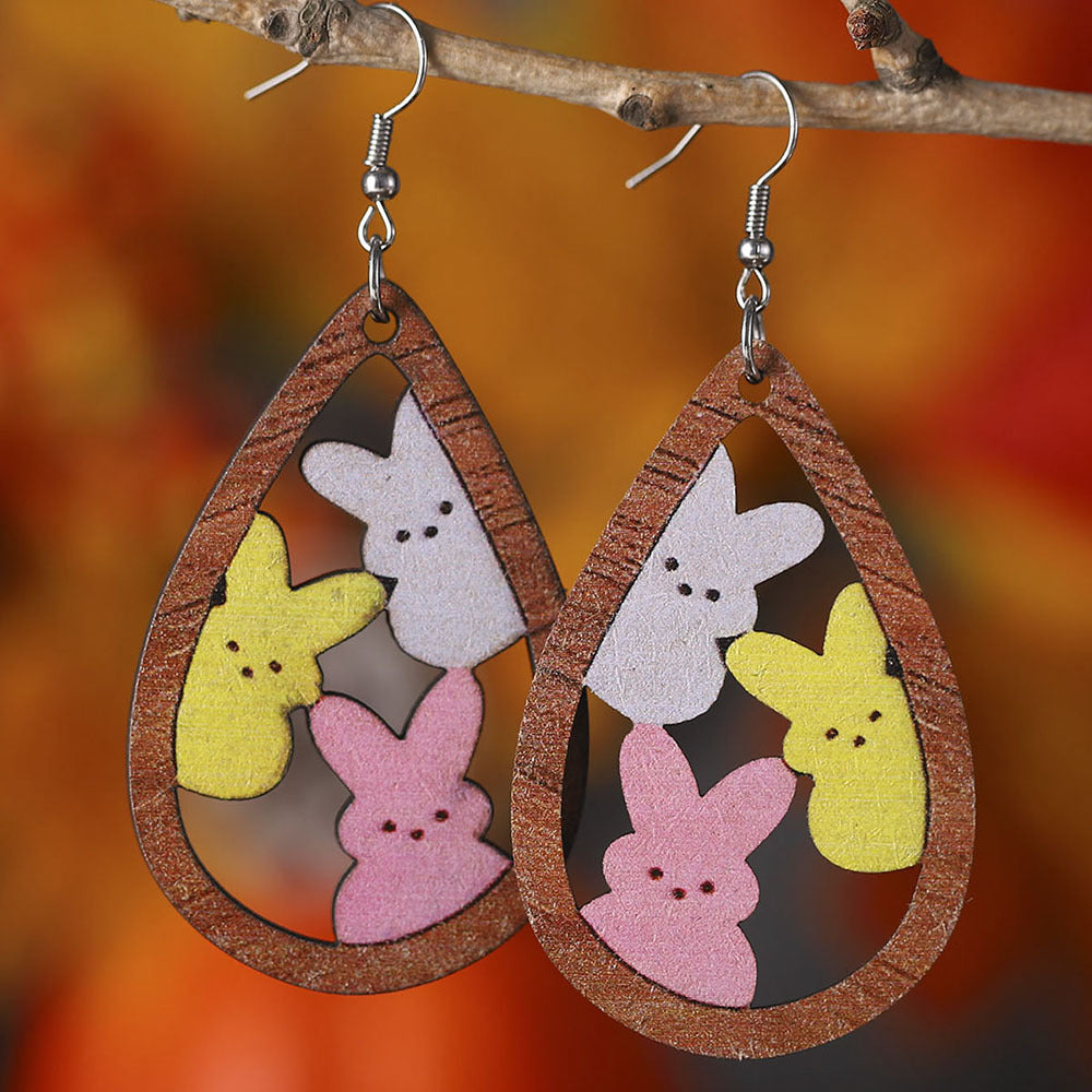 Wholesale  Easter Water Drops Hollow Rabbit Earrings