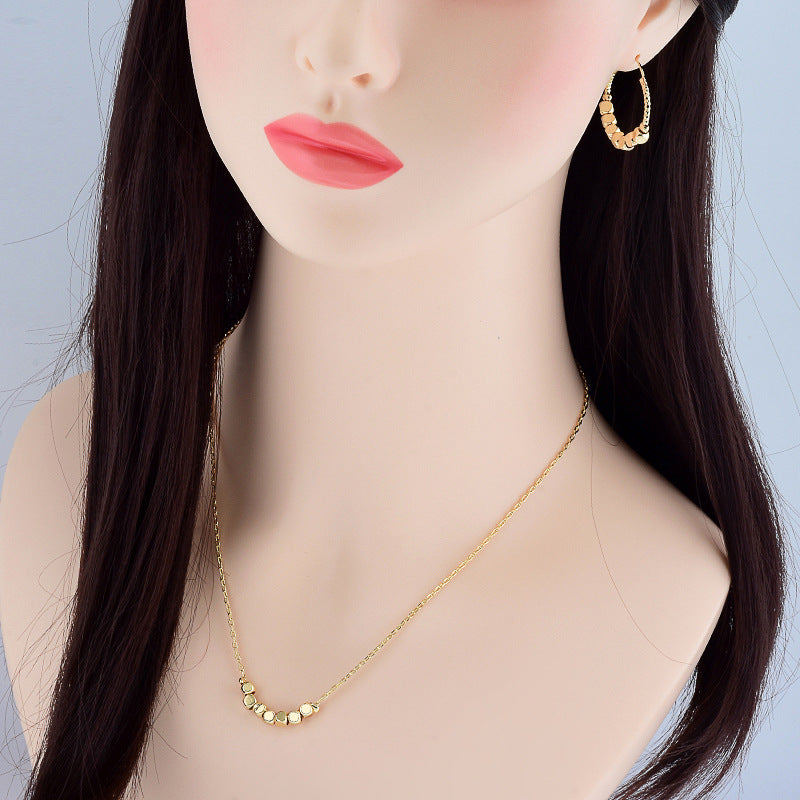 Wholesale Fashion Vintage Gold Small Square Pendant Earrings Necklace Jewelry Set ACC-NE-MoCai003