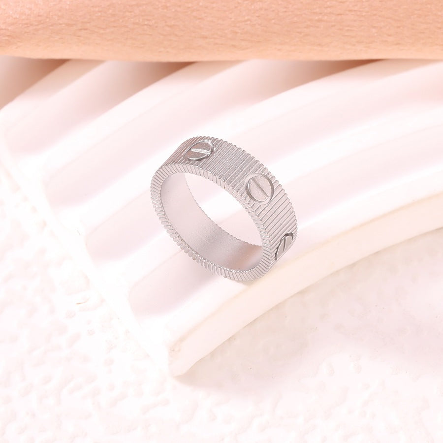 Wholesale Striped screw ring simple gear pattern single-strap stainless steel ring