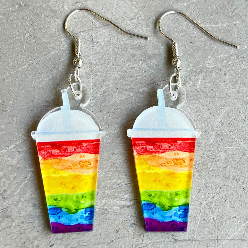 Wholesale 2 pairs/pack  Rainbow Game Mushroom Elf Summer Drink Colored Pen Acrylic Fun Earrings