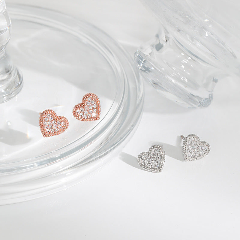 Wholesale Heart Shape Diamond Copper S925 Silver Needle Earrings ACC-ES-YingRong005