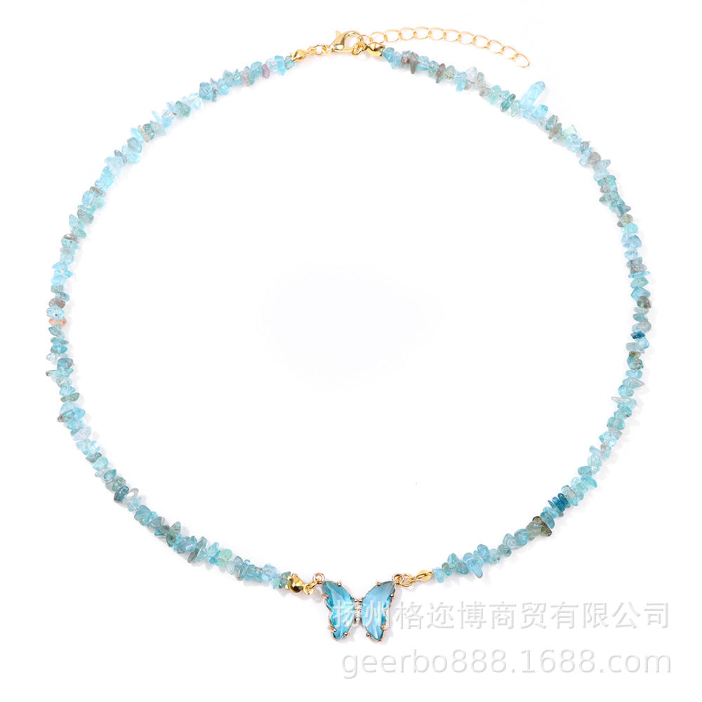 Wholesale Natural Color Stone Handmade Crystal Butterfly Pendant Necklaces ACC-NE-GEB001