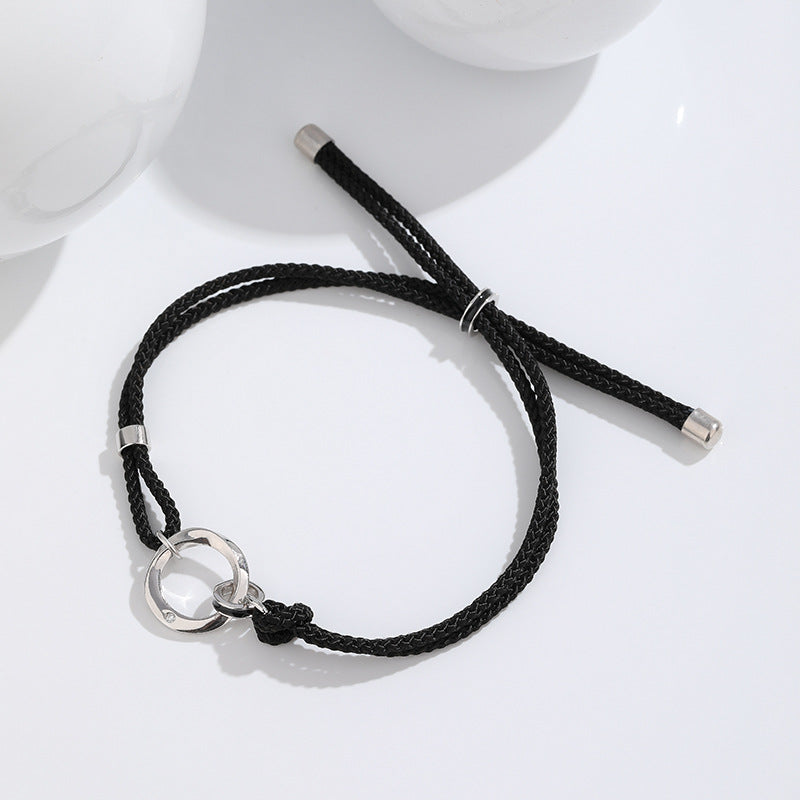 Wholesale s925 sterling silver couple double ring braided rope Valentine's Day bracelet