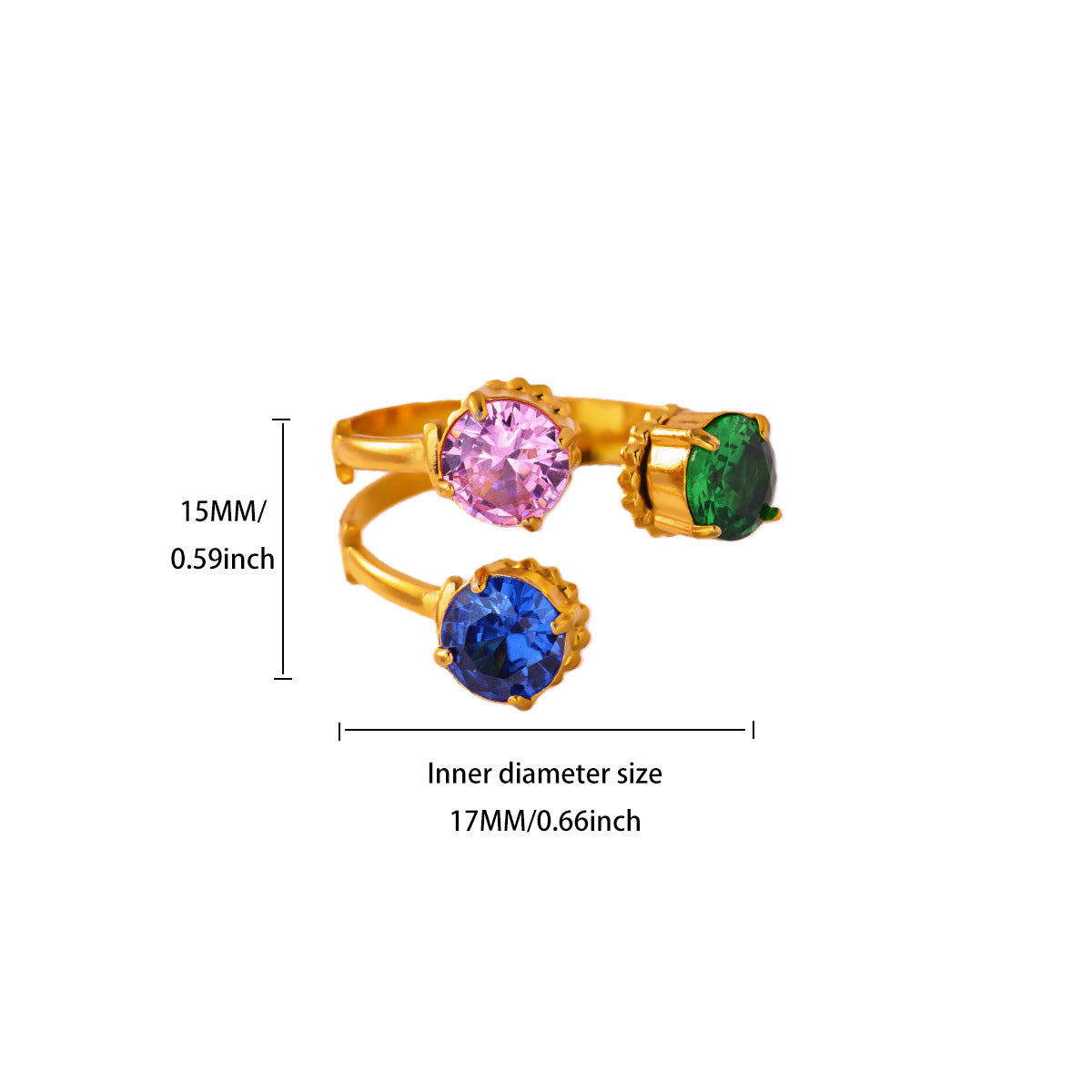 Wholesale Gold Plated Heart Shape Open Ring with Multicolor Zircon - Boutique Resale Jewelry Accessory