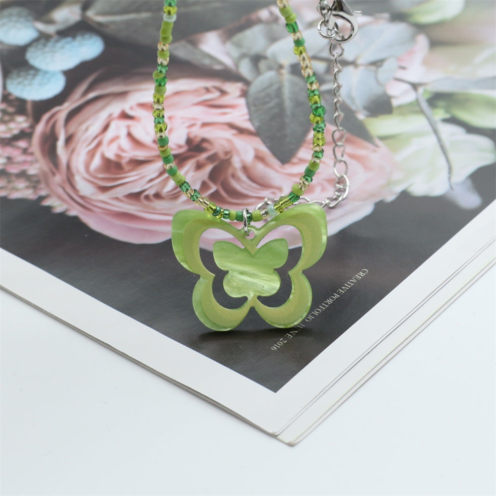 Wholesale Colorful Butterfly Beaded Y2K Necklace