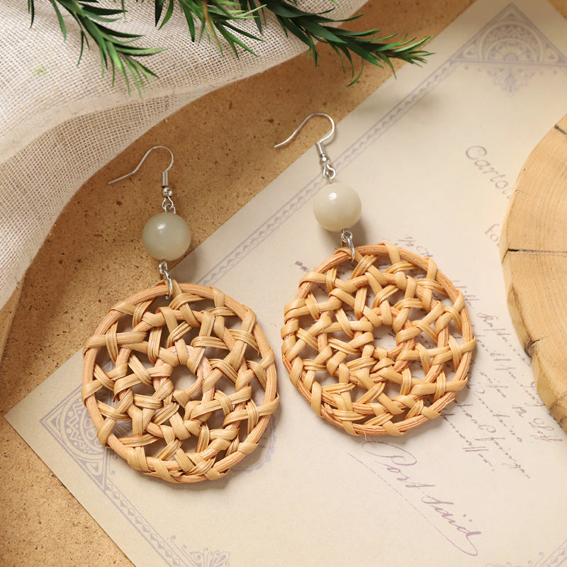 Wholesale Handmade Rattan Woven Bohemian Earrings