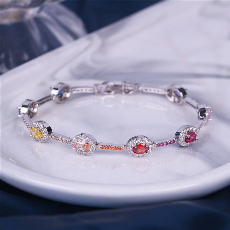 Wholesale Creative Bracelet Simple Copper Zircon Rainbow Bracelet