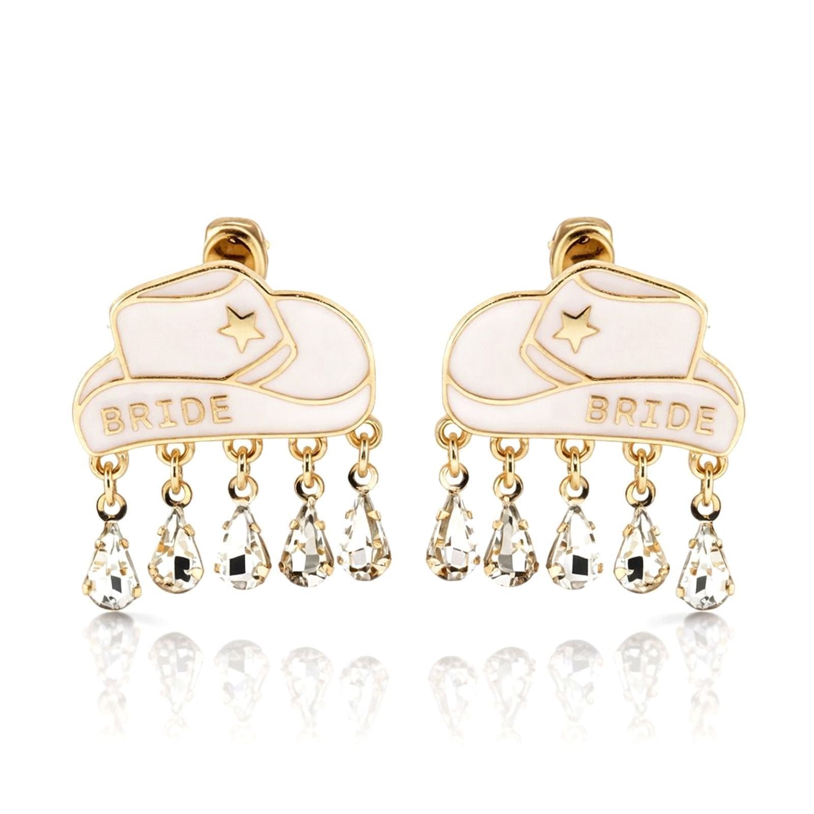 Wholesale Western Style Pearl Heart hinestone Bridal Cowboy Hat Earrings