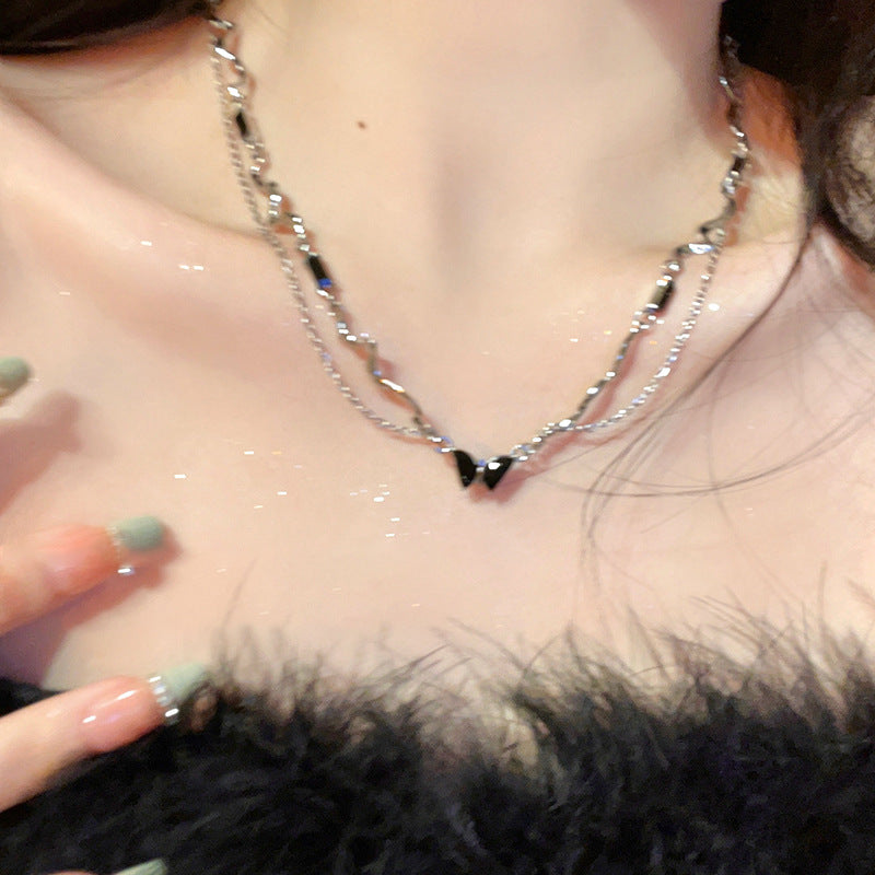 Wholesale Stainless steel Double-layer black butterfly necklace  Light luxury  clavicle chain