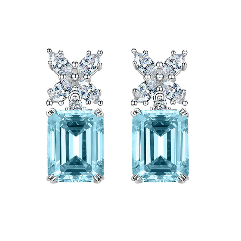 Wholesale 925 Silver Aquamarine Stud Earrings For Women Geometric Design Fashion Jewelry Accessory
