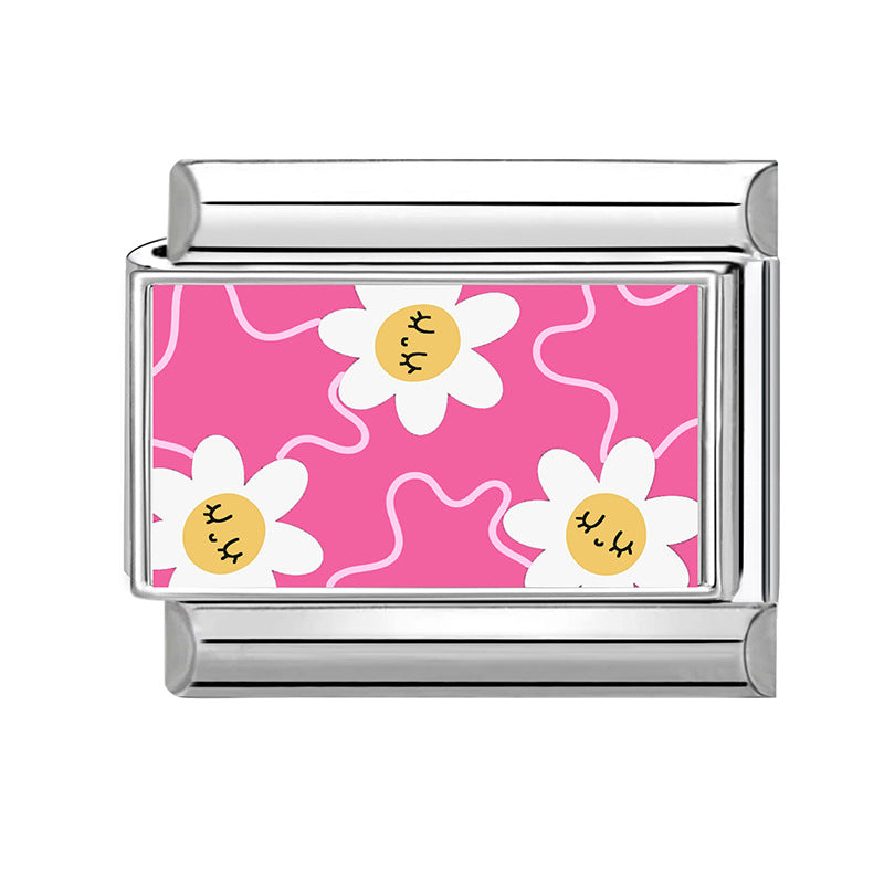 Wholesale Pink series flower  DIY  Single Section Creative Stainless Steel Composable Bracelet